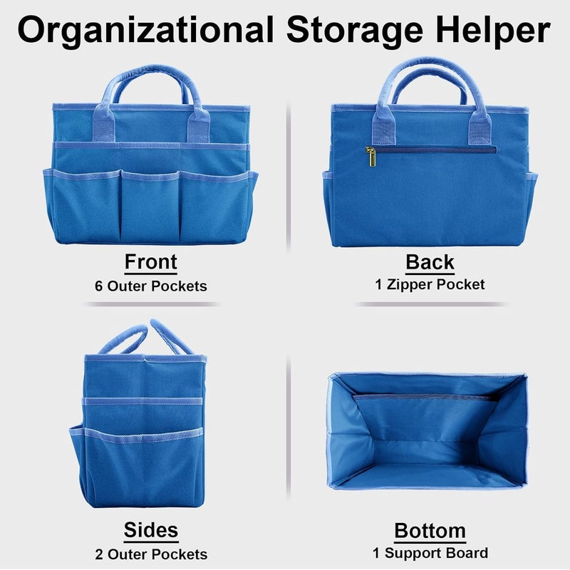 Cupohus Art Organizer Craft Storage Tote Bag with Pockets and Handles, Oxford Fabric Carrying Caddy for Teacher, Officer, Artist, Traveler, and more –Blue - Image 4